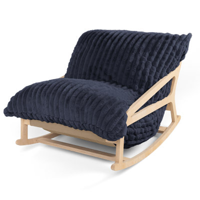 Pillow Saxx Bean Bag Rocking Chair - Elegant Oversized Rocker With Modern Wood Frame, Mondo Fur by Trule