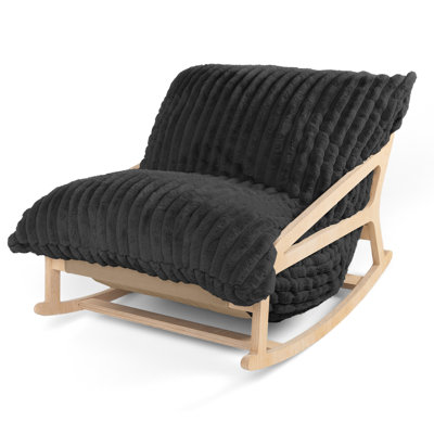 Pillow Saxx Bean Bag Rocking Chair - Elegant Oversized Rocker With Modern Wood Frame, Mondo Fur by Trule
