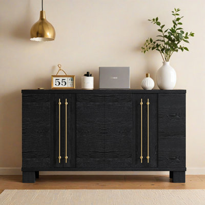 Wood Sideboard Buffet Cabinet With Adjustable Shelves & Gold Handles - Kitchen, Dining & Living Room Storage Furniture