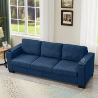 93.7" Modern Style Living Room Sofa Fabric Couch,Square Arm Sofa With Cup Holder,Storage Sofa,Upholstered Polyester by Latitude Run