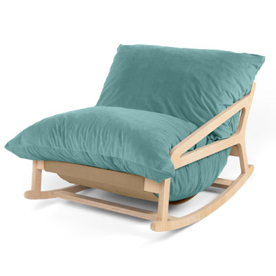 Pillow Saxx Bean Bag Rocking Chair - Elegant Oversized Rocker With Modern Wood Frame, Lush