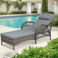 Outdoor Wicker Chaise Lounge Chair With Cushion, 76.98" Long All Weather Pe Rattan Patio Lounge Chair, 6-Positions Adjustable Pool Reclining Sunbathin
