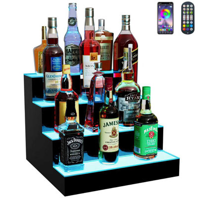 Bar Shelf with LED Color Lighting,4-Tier 16"Liquor Bottle Display Shelf for Livingroom by Ivy Bronx