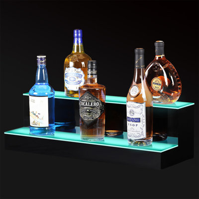 2-Tier Bar Shelf with Adjustable LED Color Lighting,Liquor Bottle Display Shelf for Livingroom by Ivy Bronx