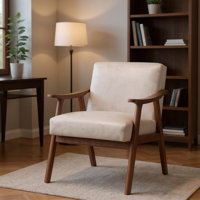 Mid-Century Upholstered Guest Office Chair with Wood Frame and Armrests