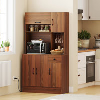 66" Pantry Cabinet Tall Kitchen Storage Cabinet with Charging Station Brown by Millwood Pines