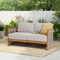 Outdoor Solid Wood Loveseat With Cushions