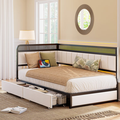 Modern Daybed With Storage & Charging - Corner Design, Led Lights