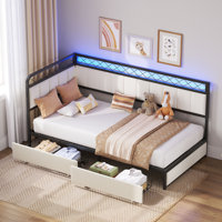 Twin Corner Daybed With Led Lights & Storage Drawers, Charging Station Included by Ivy Bronx