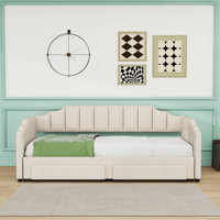 Twin XL to King Upholstered Daybed with Two Storage Drawers, LED Light and Trundle by Ivy Bronx
