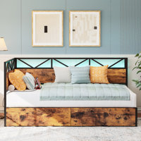 Industrial Brown Corner Twin Daybed With Storage & Charging - Space-Saving Solution by Wrought Studio