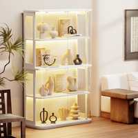 Display Cabinet With Glass Door, 4-tier Curio Cabinet With 3 Color Lights For Collectibles, Glass Display Case With Transparent Full-display Surface, by Wrought Studio