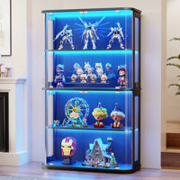 Display Cabinet With Glass Door, 4-tier Curio Cabinet With 3 Color Lights For Collectibles, Glass Display Case With Transparent Full-display Surface, by Wrought Studio