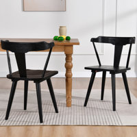 Black Solid Wood Dining Arm Chairs With Curved Back by Corrigan Studio