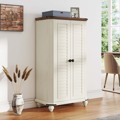 Farmhouse 45" H Storage Cabinet, Kitchen Pantry Cabinet With 2 Shutter Doors & Adjustable Shelves by August Grove