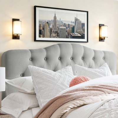 Tufted Upholstered Headboard, Solid Wood Head Board with Wood Legs, Adjustable Height Bed headboard from 34” to 43” Fabric Headboard in Modern Button by Red Barrel Studio