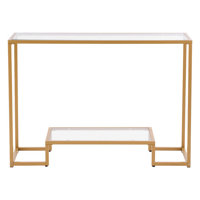 2-Tier Glass Console Table, Modern Rectangle Sofa Side Table with Tempered Glass Top and Iron Legs, Consloe Desk with Anti-Tip Device for Living Room, by Mercer41