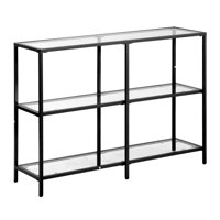 3-Tier Glass Console Table, Modern Rectangle Sofa Side Table with Tempered Glass Top and Iron Legs, Consloe Desk with Anti-Tip Device for Living Room, by Mercer41