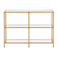 3-Tier Glass Console Table, Modern Rectangle Sofa Side Table with Tempered Glass Top and Iron Legs, Consloe Desk with Anti-Tip Device for Living Room, by Mercer41