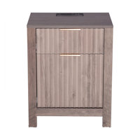 Farmhouse End Table, Square Night Stand with USB Ports and Outlets, 3 Tiers End Table Side Table Coffee Table with Storage Cabinet and 2 Drawers, Idea by Gracie Oaks