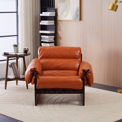 Medieval Modern Style Lounge Chair,Removable Armrests, Vintage Oil Wax Leather Sofa Chair, Vintage Style Decorative Chair by 17 Stories