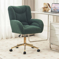Teddy Fabric 360 Swivel Home Office Chair with Gold Metal Base and Universal Wheels for Comfort and Style by Everly Quinn