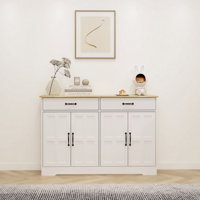 48" Farmhouse White Sideboard – Rustic Storage with 4 Doors & 2 Drawers by Lark Manor