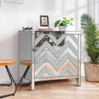 Storage Cabinet with Mirror Trim and M Shape Design Spliced Combination For Living Room, Dining Room, Entryway, Kitchen, Silver