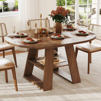 Extendable Round Dining Table For 4-8, Kitchen Table With Removable Leaves And Shelf by Ebern Designs