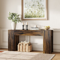Farmhouse Long Sofa Console Table For Entryway Living Room Hallway Foyer Entrance, Wood Behind Couch Table With Wooden Double Base by Millwood Pines