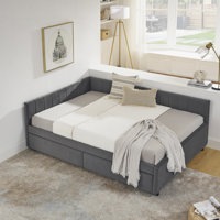 Full Size Upholstered Tufted Bed Frame with Storage Drawers and Comfortable Backrest, Velvet Sofa Bed for Modern Living by Everly Quinn