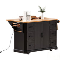 Rustic Rolling Kitchen Island with Drop Leaf, Power Outlet, and Ample Storage on 4 Wheels for Modern Kitchens by August Grove