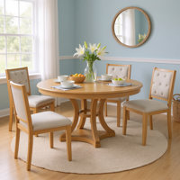 Extendable Round Dining Table Set with Solid Wood Base and 4 Upholstered Chairs, Vintage Finish by George Oliver