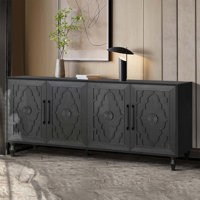 Carved Flower Door Large Storage Cabinet with Metal Handle, Perfect for Living Room, Kitchen, and Entryway by Alcott Hill