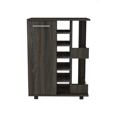 Bar Cart, Two External Shelves, Four Casters, Six Built-In Wine Rack, Single Door Cabinet by Latitude Run
