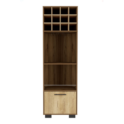 Corner Bar Cabinet, Eight Built-In Wine Rack, Two Side Shelves by Hokku Designs