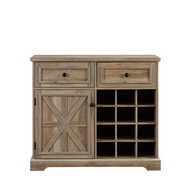 Farmhouse Buffet Cabinet With Storage Sideboard With 2 Drawers, Wine Bar Cabinet With Removable Wine Racks Storage Shelves, Liquor Coffee Bar Cupboard by August Grove