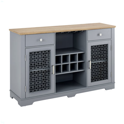 Modern Farmhouse Buffet Cabinet, Sideboard With 2 Drawers And Elegant Glass Door Cabinets, Wine And Glass Rack, Coffee Bar For Kitchen, Dining Room