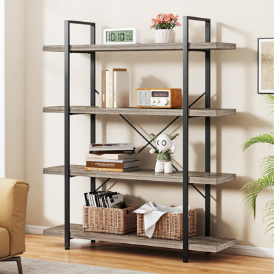 Heavy Duty Industrial Bookcase, 47" Wide Wood Bookshelf for Home Office, 120lbs Shelf Capacity, Rustic Shelving Display with Reinforced Horizontal She by 17 Stories