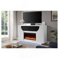 Aurora White 76 Inch Fireplace with TV Lift by Hokku Designs