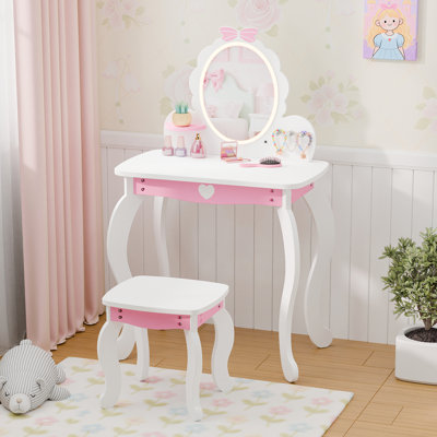 Kids Vanity Set With Lighted Mirror And Stool by Harriet Bee