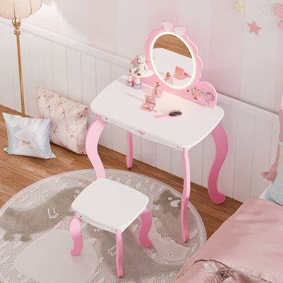 Kids Vanity Set With Lighted Mirror And Stool by Harriet Bee