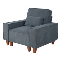 Chenille Deep Seat Armchair With Brushed Stainless Steel Cup Holder And Accent Pillow – Modern Single Sofa For Living Room by Ebern Designs