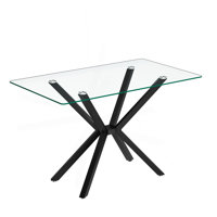 47.24" Rectangular Tempered Glass Dining Table,Stylish Design with Metal Legs, Kitchen Table for Dining Room by Mercer41