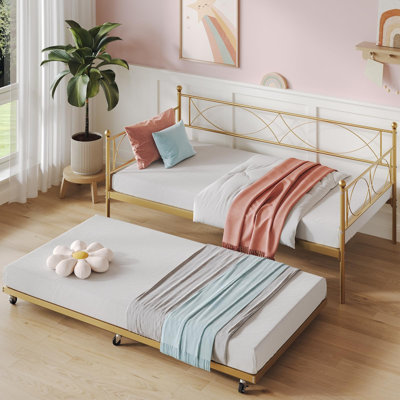 Twin Metal Daybed with Pull-Out Trundle | Durable Steel Frame with Headboard | Space-Saving Sofa Bed for Bedroom or Guest Room by Winston Porter