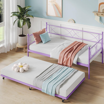 Twin Metal Daybed with Pull-Out Trundle | Durable Steel Frame with Headboard | Space-Saving Sofa Bed for Bedroom or Guest Room by Winston Porter
