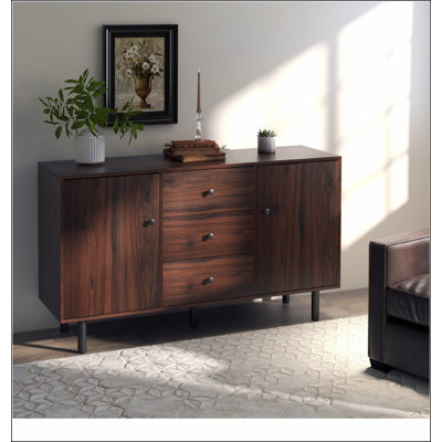 Sideboard Buffet Cabinet, Kitchen Cabinet with 2 Cupboards, 3 Drawers and Adjustable Shelves, Coffee Bar Cabinet for Living Room, Entryway, Rustic Bro by Millwood Pines