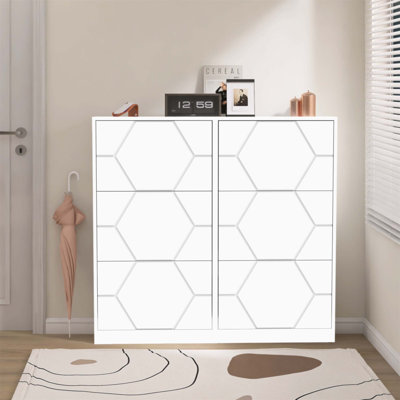 Space-Saving 6-Tier Shoe Storage Cabinet with Carved Panels, Adjustable Compartments, and Anti-Tipping Design for Entryways by Ebern Designs