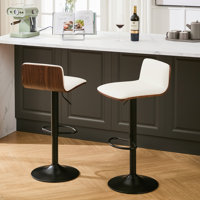 Swivel Adjustable Height Bar Stool With Walnut Bentwood Back by George Oliver