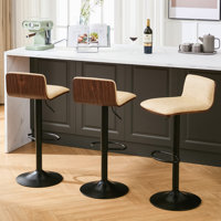 Swivel Adjustable Height Bar Stool With Walnut Bentwood Back by George Oliver